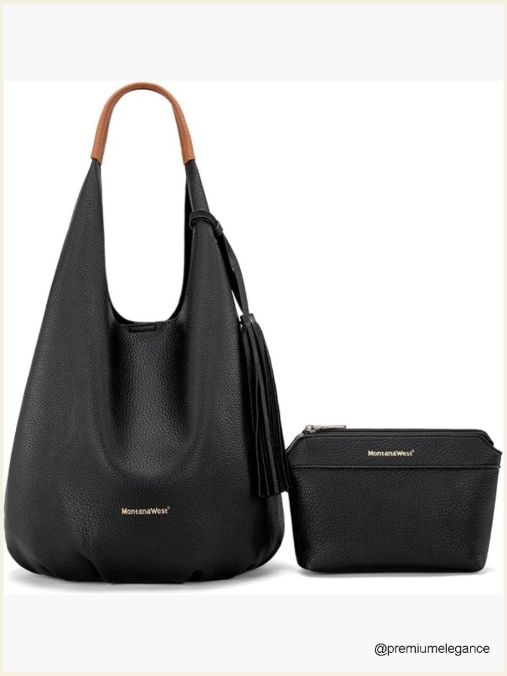 Slouchy Hobo Handbag Set With Tassels and Cosmetic Bag
